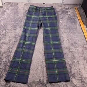 Ralph Lauren Tartan Plaid Wool Pants Womens 4 Green Blue Preppy Trousers